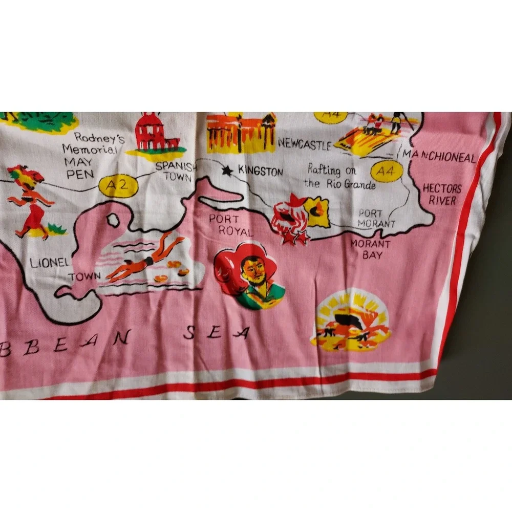 Tiki Jamaica Souvenir‎ Map Tea Towel Unisex OS Pink Excellent Cotton Vintage